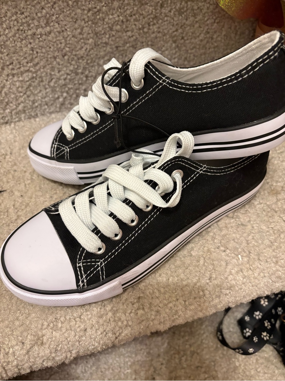 Kids Black Canvas Low-Top Sneakers with White Trim